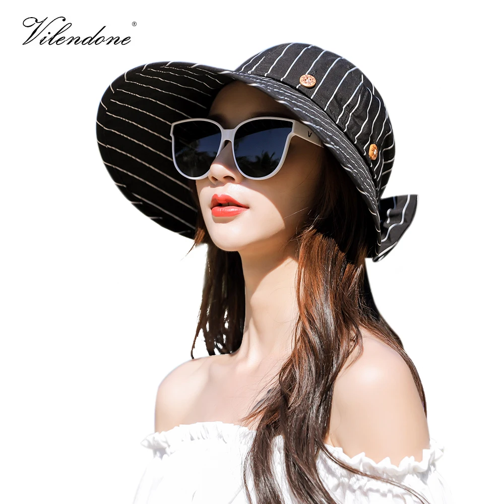 

New 2019 Sun Hat Women Detachable Top Caps Striped Light UV-Protection Hats Adjustable Bow-knot Cap Femme Casquette O3MZ443