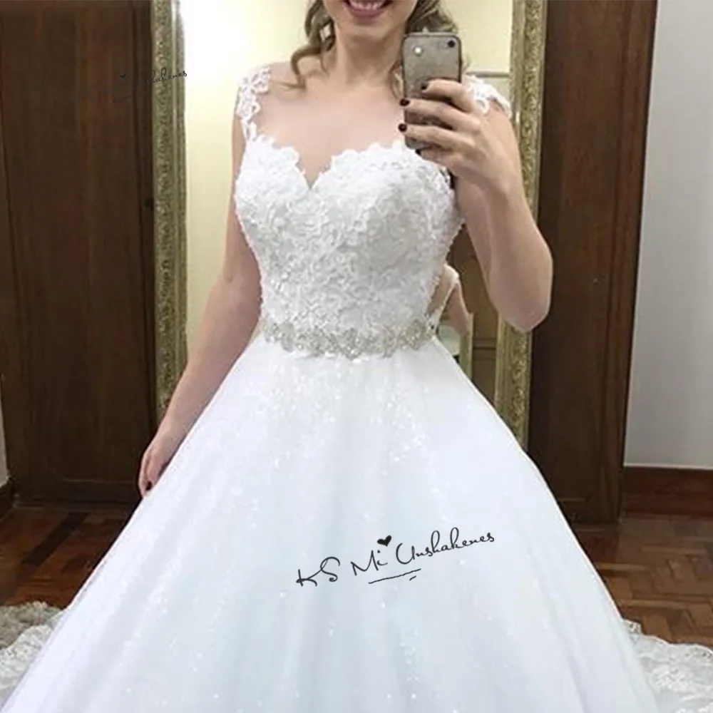 Robe de Mariee Vestido Branco белые свадебные платья пояс с кристаллами бальное платье свадебное платье с кружевами Sparky корейские свадебные платья