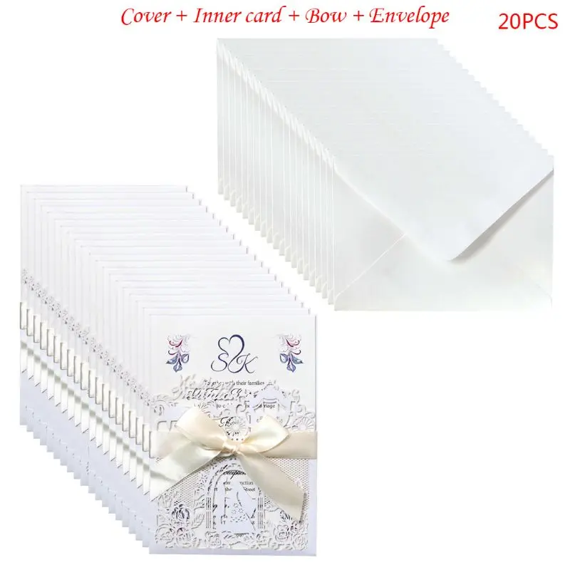  2020 New20 Pcs European Style Wedding Invitation Cards with Envelopes Kits Party Supply - 4000574735807
