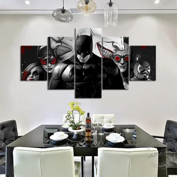 

Unframed 5 Piece DC Movie Poster Batman Wall Picture Wall Art Canvas Painting for Homeand Living Room Wall Decor Black White