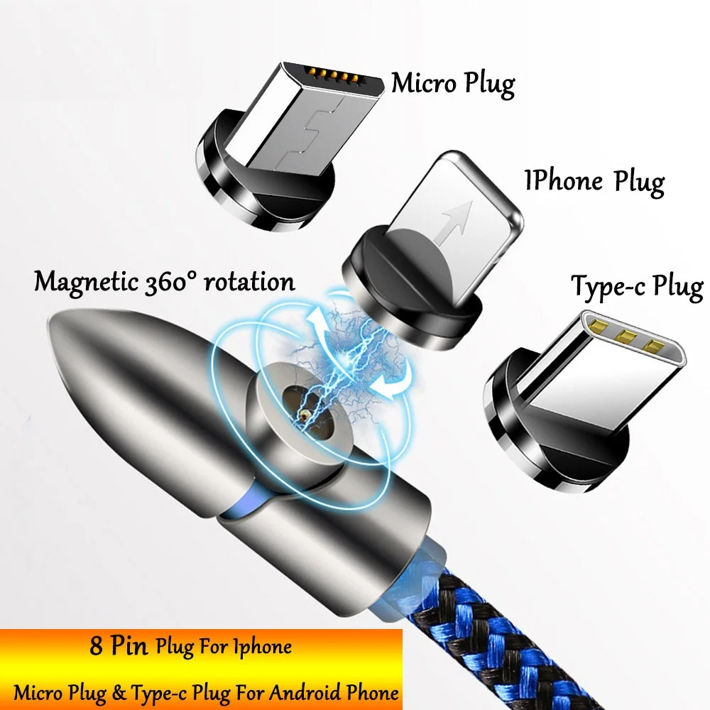 

2019 New Three-in-one Elbow Zinc Alloy Magnetic Mobile Phone Fast Charging Data Line Smartphone Cable For Iphone Android Type-C