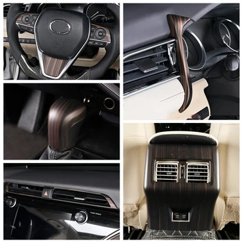 

Wood Grain Look Interior Refit Kit Steering Wheel / Rear Air AC / Left Center Control Cover Trim For Toyota Camry 2018 2019 2020