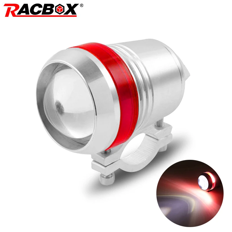 

U2 30W Angel Eye U3 Motorcycle LED Headlight Hi/Lo beam 6500K high power chips Red halo silver shell Spot Lamp Fog Driving light