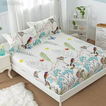 

25Hot Sale Floral Birds Fitted Sheet 100% Cotton Mattress Cover Corner with Elastic Band Bed Sheet 120x200cm/150x200cm/180x200cm