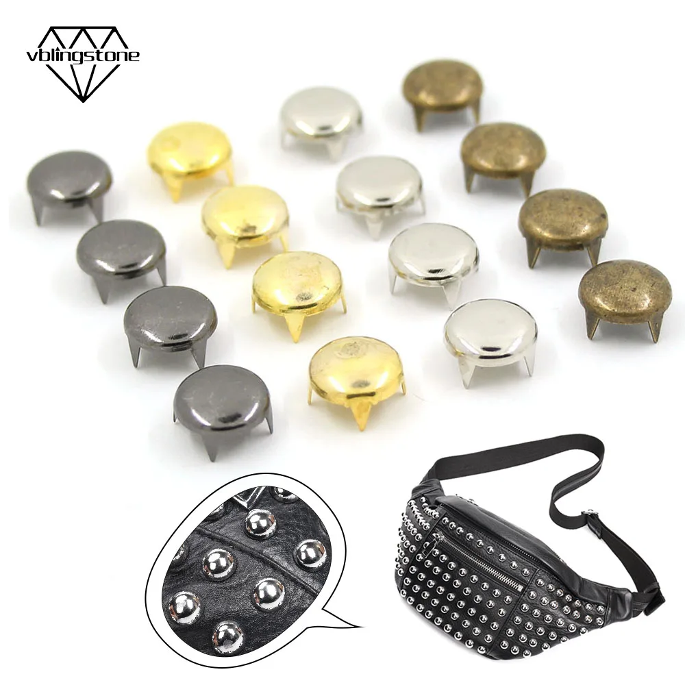 100pcs Metal Spikes Round Studs Rivets For Clothes DIY Leather Crafts Nailheads Rivet For Garment 6/7/8/9/10/12MM