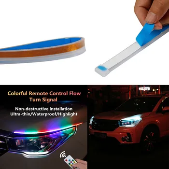 

2pcs LED Strip Lights 45cm 60cm Flowing Auto Tube Guide Turn Signal Lights for Headlight RGB 12V Daytime Running Light DRL