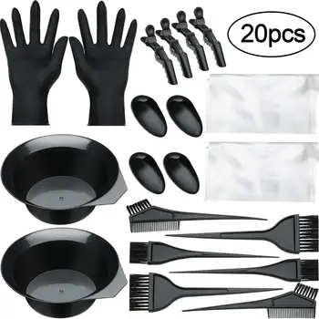 

20pcs Hair Dye Kit Hair Coloring Set Salon Tools Hair Color Mixing Cape Tint Brush Comb Bowl Hair Clips Ear Covers Gloves