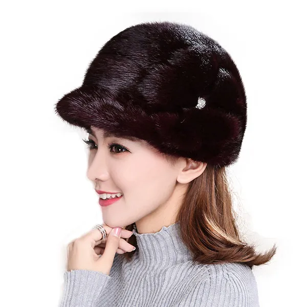 Invierno Damas Sombrero Piel Sombrero Estampado цветочный Moda Lujo Damas Sombrero - Цвет: wine  red