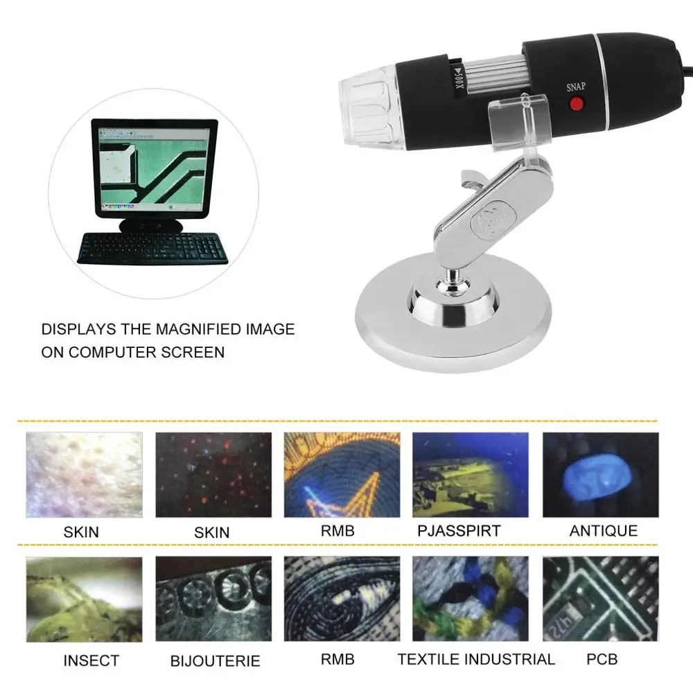 Black Practical Electronics 5MP USB 8 LED Digital Camera Microscope Endoscope Magnifier 50X~500X Magnification Measure
