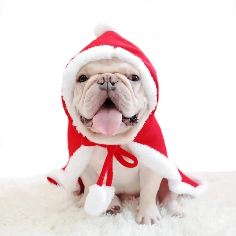 Pet Рождественский костюм пончо накидка с шляпой Санта-Клаус плащ для кошек и собак красный