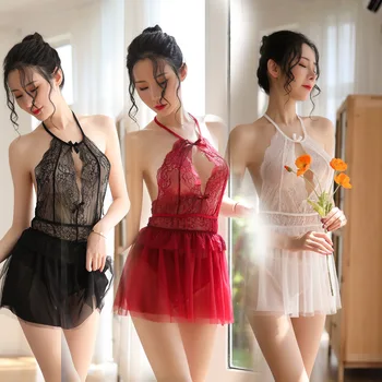 

Sexy Underwear Women Sheer Lingerie Babydoll Mini Dress Sleep Lace Sleepwear Nightwear Backless Erotic Cosplay Baby Doll Mujer