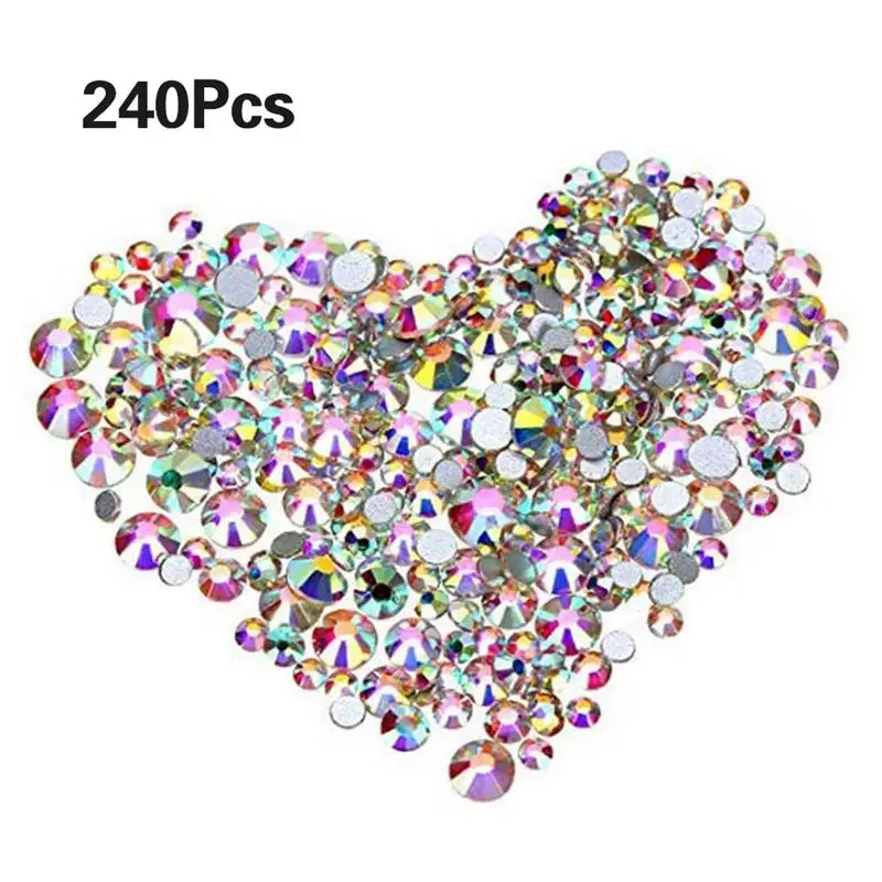 240 Pcs/set Nail Art Rhinestone Natural Artificial Nails Decorations Flat Back Design Crystal