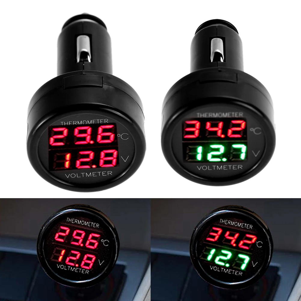 Voltmètre numérique de voiture, thermomètre Laguna, moniteur de batterie 2 en 1, compteur de tension et de température, style briquet, 12V, 24V