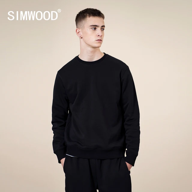 SIMWOOD 2022 Spring Winter New Hoodies Men Texture Cotton Blend Jersey Sweatshirt Basic Jogger O Neck