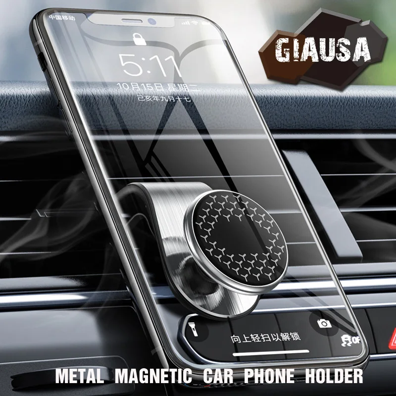 

GIAUSA Metal Magnetic Car Phone Holder L Shape Air Vent Mount Stand Magnet Universal Holder For iPhone 11 Samsung Huawei Xiaomi
