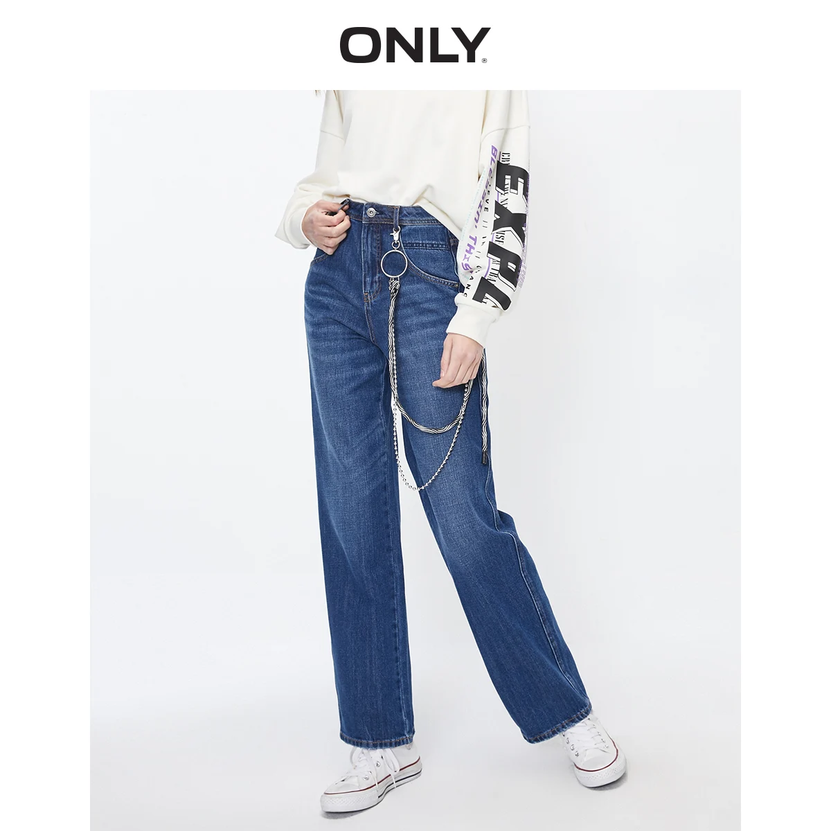 ONLY Women's Loose Straight Fit 100% Cotton High-rise Jeans |120132543 ONLY Women's Loose Straight Fit 100% Cotton High-rise Jeans |120132543