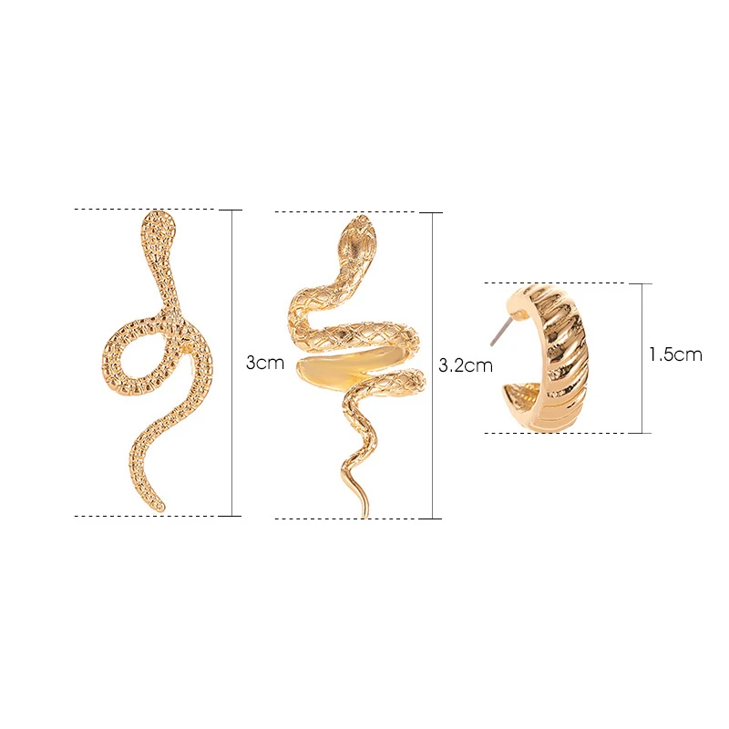 2Pcs/set Snake Clips On Earrings for Women Vintage Zircon Gold Ear Bone Clip Punk Ear Cuffs Personality Jewelry Accessories Gift