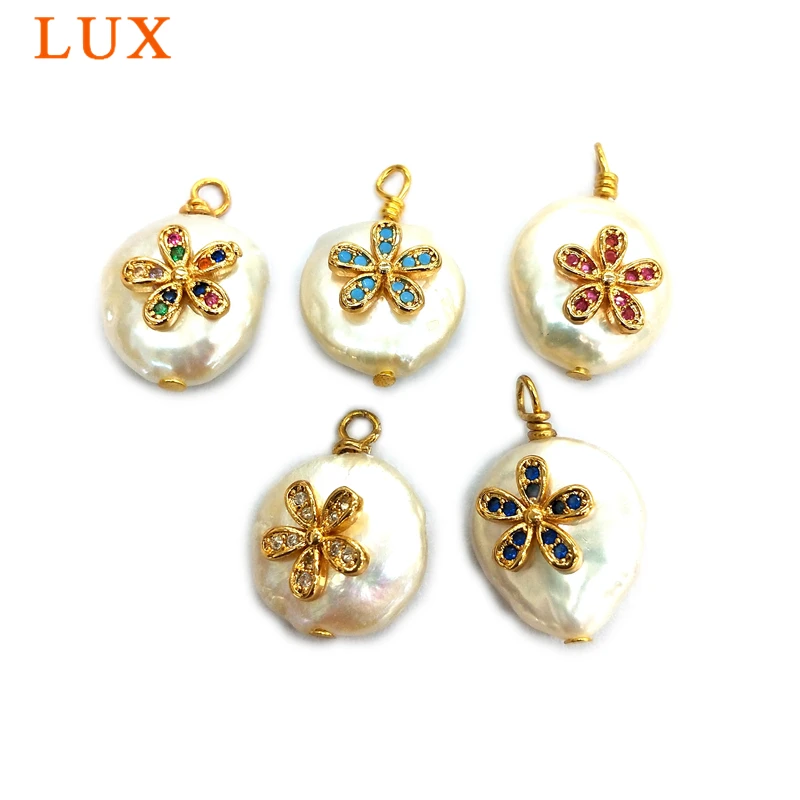 

Natural freshwater Pearls micro cubic zirconia paved pendant flower CZ Pave necklace for girls necklace earrings DIY Making