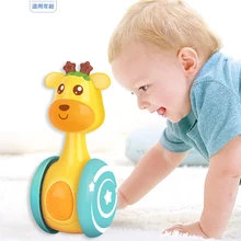 Hochet musical en plastique et Silicone, anneau de dentition, clochette à main, jouets Puzzle, éducation précoce, bébé, gobelet coulissant, cerf, jouet pour cadeaux 