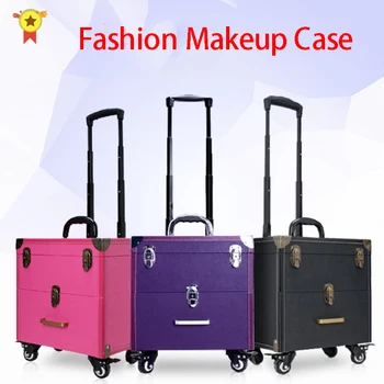 

New Trolley luggage make up organizer suitcase Trolley cosmetic bag makeup travel rolling luggage large Multi-layer Beauty case