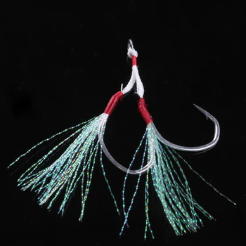 

BASSKING 2/0 3/0 4/0 5/0 Fishing Cast Jig Assist Hook Double Jig Hooks Thread Feather Pesca Fishing Lure Slow Jigging Sea Tackle