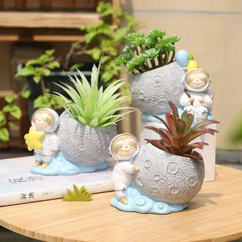 

OOTDTY Cute Fleshy Flower Pot Original Cartoon Planet Resin Micro Landscape Flower Pot Plant Pot Flowerpot Planter Pots