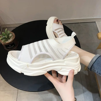 

2020 Women Chunky Sandals Fashion Platform Designers Wedge Shoes For Woman Red Female Mesh Sport Casual Gladiator Sandal 6cm