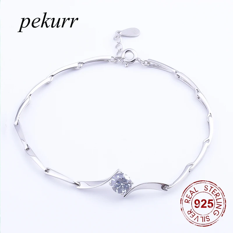Pekurr элегантное серебро 925 пробы 3D спиральная цепь большое украшение из циркона женский браслет модные очаровательные аксессуары для женщин