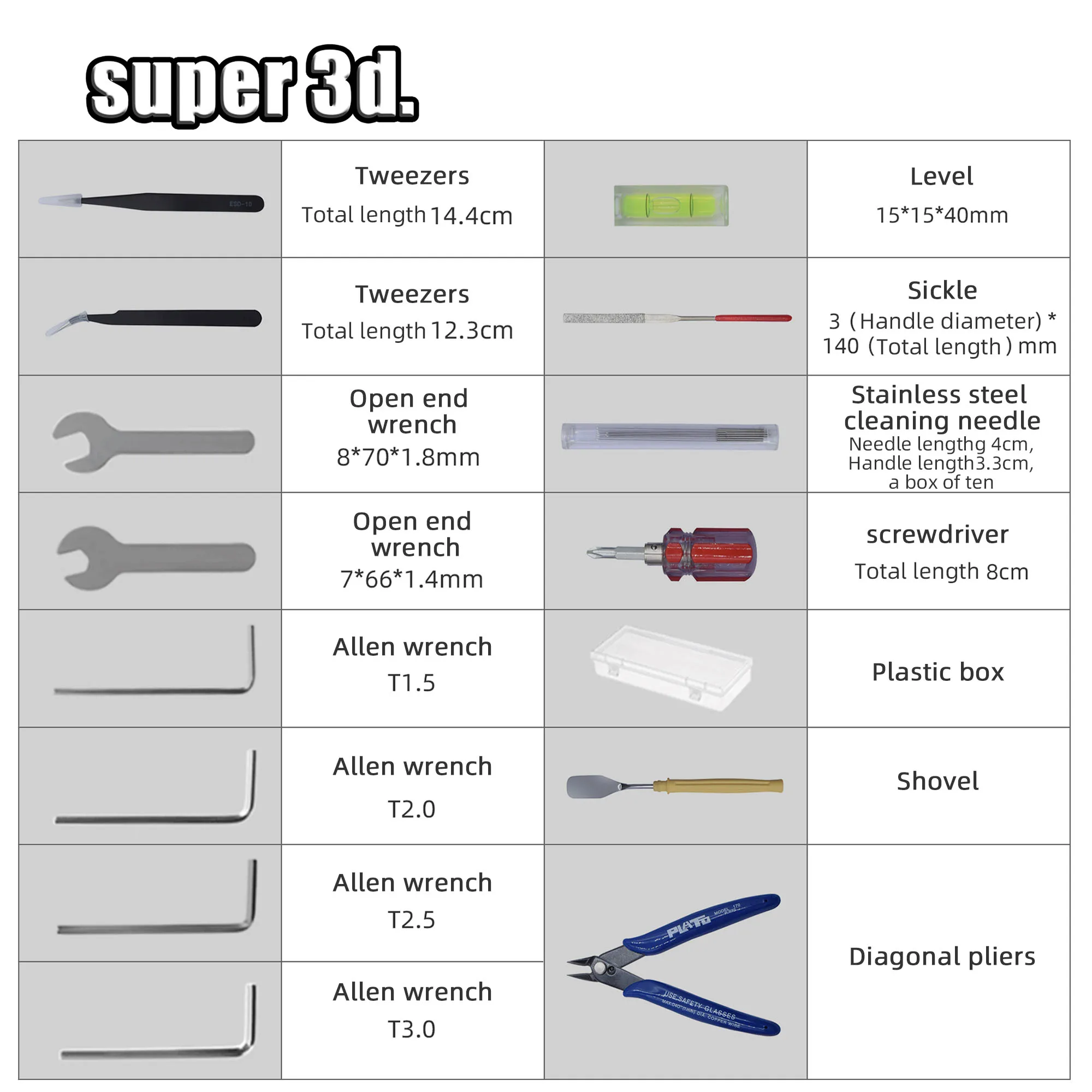 Набор инструментов для удаления 3D-принтера, набор для очистки сопла, пинцет, лопата, ключи, отвертка для 3D-принтера, нить PLA ABS Reprap