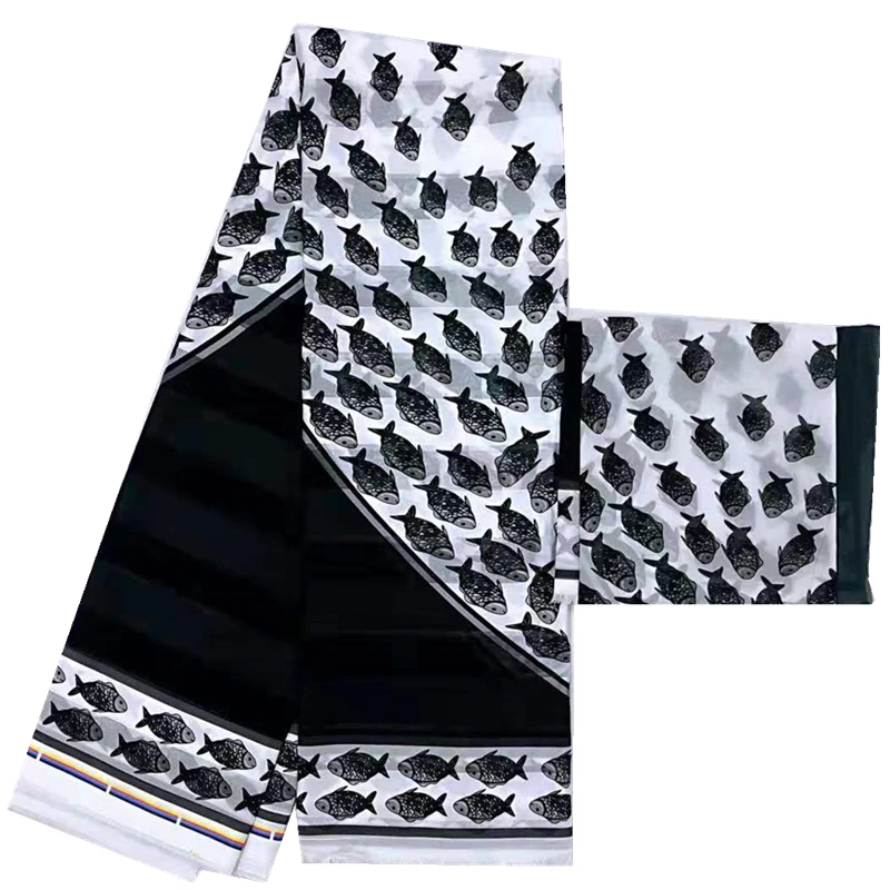 Лента шелковый воск черная и белая шелковистая ткань африканская ткань Анкара натуральный шелк 4+ 2 ярдов