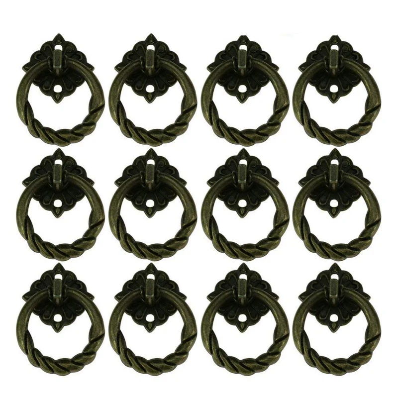 

12 Pieces Vintage Retro Kitchen Cabinet Cupboard Drawer Dresser Pull Handle Knob Antique Brass