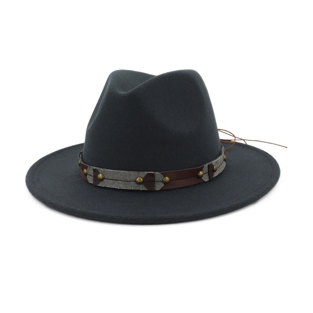 Унисекс Мужская Женская шляпа-федора широкий джазования с полями церковная Кепка Панама шляпа Поп Повседневная шляпа размер 56-58 см - Цвет: Dark Gray
