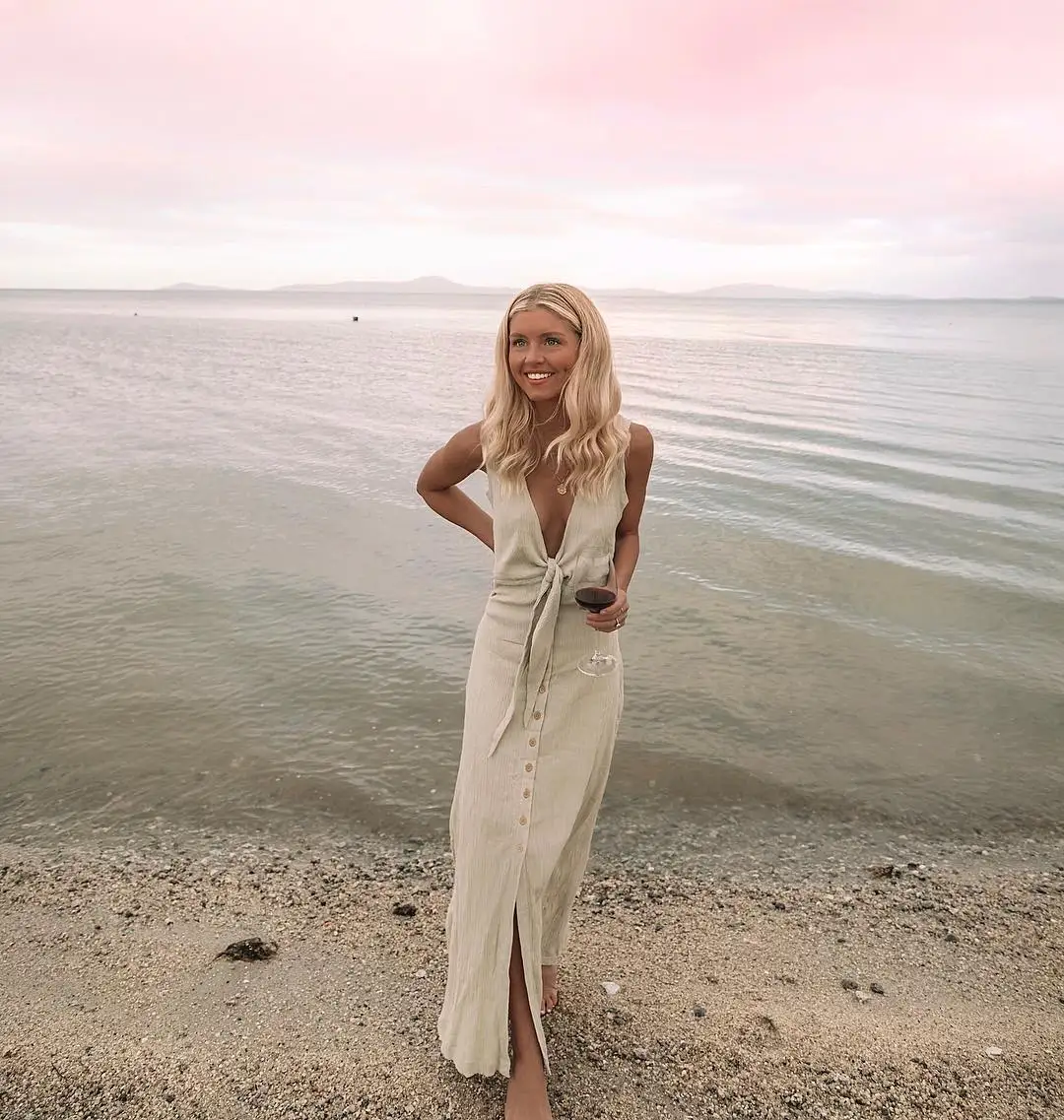 Hot Women Casual Deep V- neck Sleeveless Tie Front Dress Summer Evening Party Fashion Beach Holiday Slimmer Loose Long Dress