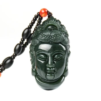 

Men Guanyin Necklace Dark Green HETIAN Nephrite Jade Guanyin Buddha Head Pendant Gift for Women Male Fine Jade Jewelry
