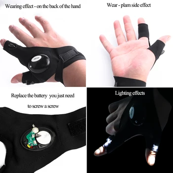 

Universal led flashlight fishing gloves 1 pair Charged Gloves Outdoor Hiking Fingerless Gloves Waterproof