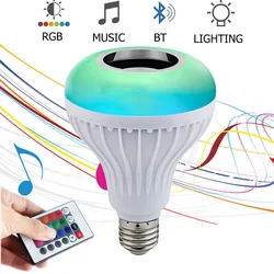 Haut parleur intelligent sans fil RGBW 12W, ampoule 110V 220V, lumière LED, lecteur de musique, Audio réglable, lampe de télécommande Compatible Bluetooth 
