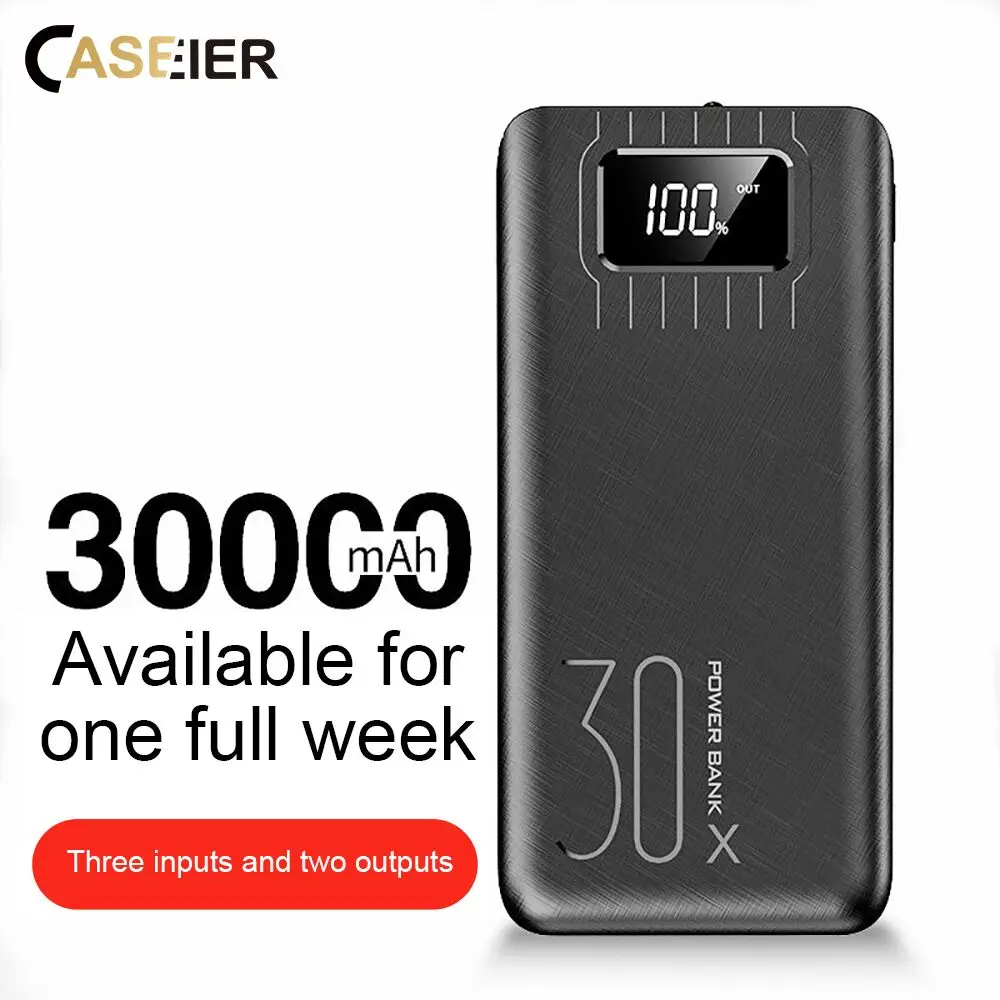 CASEIER Power Bank For 30000mAh Powerbank For Mobile Phone External Battery Large Capacity Digital Display With Light Banking
