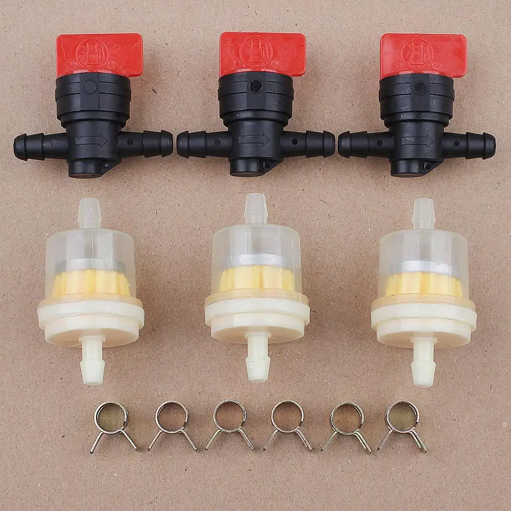 

3Kit 1/4" In Line Fuel Gas Filter Shut Cut Off Valve Clamps for Briggs & Stratton 691035 5056K 5056D