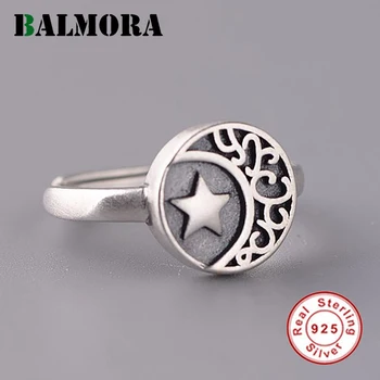 

BALMORA Real 925 Sterling Silver Retro Star Rings for Women Punk&Elegant Open Finger Stacking Ring Fashion Bijoux Adjustable