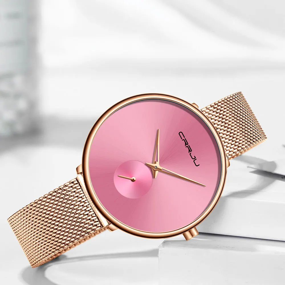 CRRJU 2165, красивый дизайн, часы для женщин, модные, повседневные, стальная сетка, наручные часы, женские часы, женские кварцевые часы