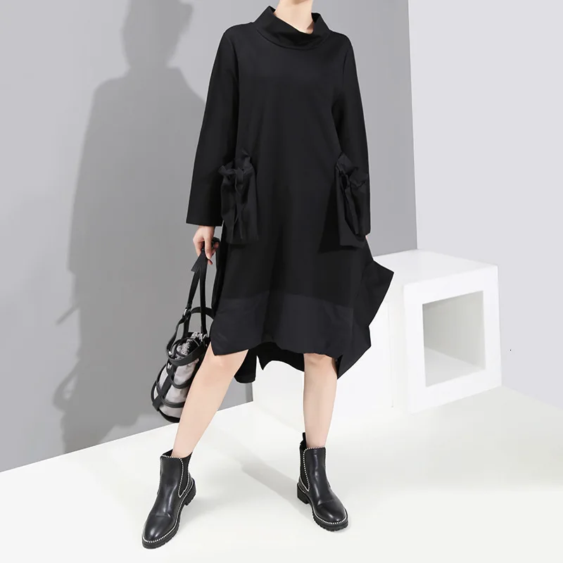 Max LuLu модные корейские зимние женские панковские уличные женские свободные элегантные черные платья Повседневная одежда с карманами и высоким воротником