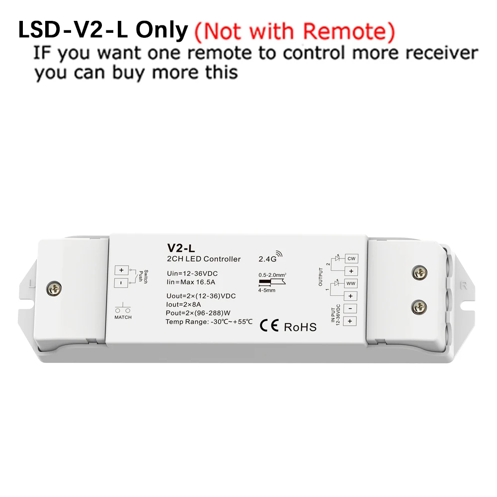 CCT светодиодный диммер 12V 24V 36V 16A 2,4G Smart Wifi RF Беспроводной дистанционного WW CW 2CH светодиодный диммер для одного Цвет двойной белую полоску светильник - Цвет: LSD-V2-L Only