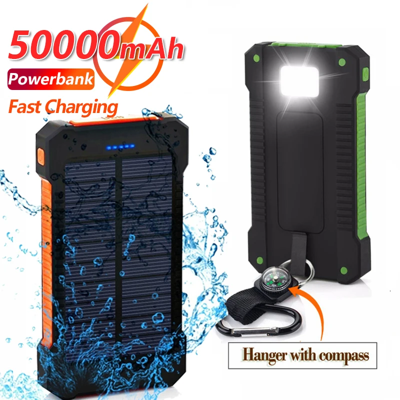 50000mAh Large Capacity Portable Solar Power Bank with 2 USB Ports Outdoor Travel External Battery Charger for Xiaomi Samsung | Мобильные