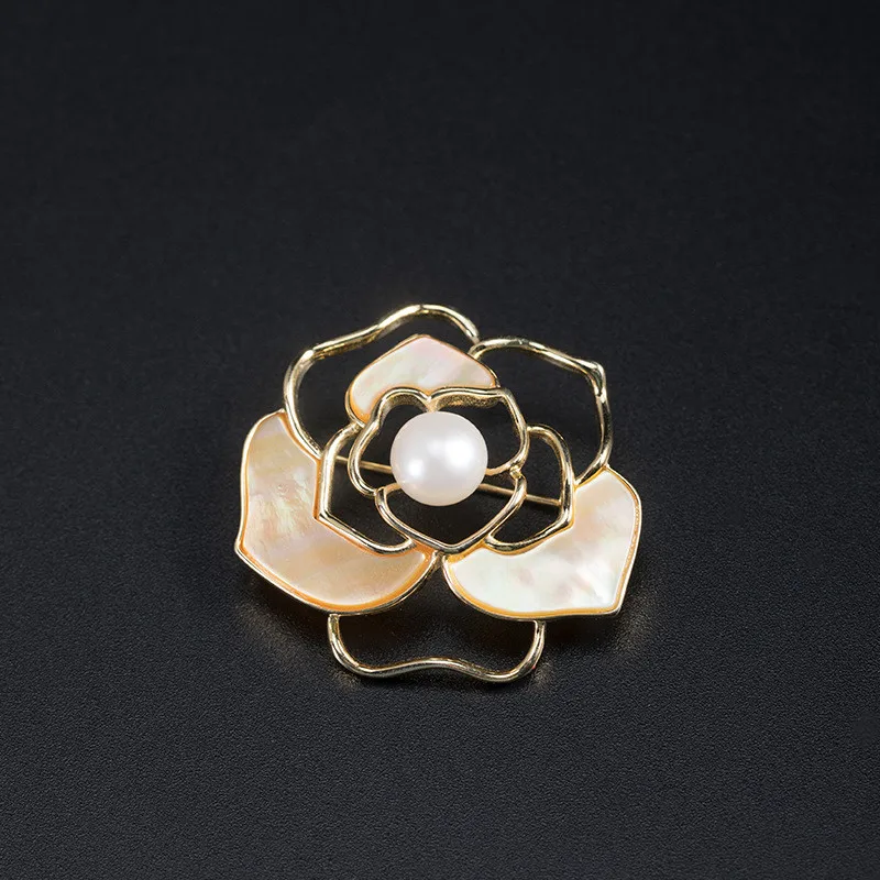 

Camellia Flower Brooch 925 Sterling Silver Pins Gold Plated High Level Pearl Women Accessories Fine Jewelry Luxury Jewellery
