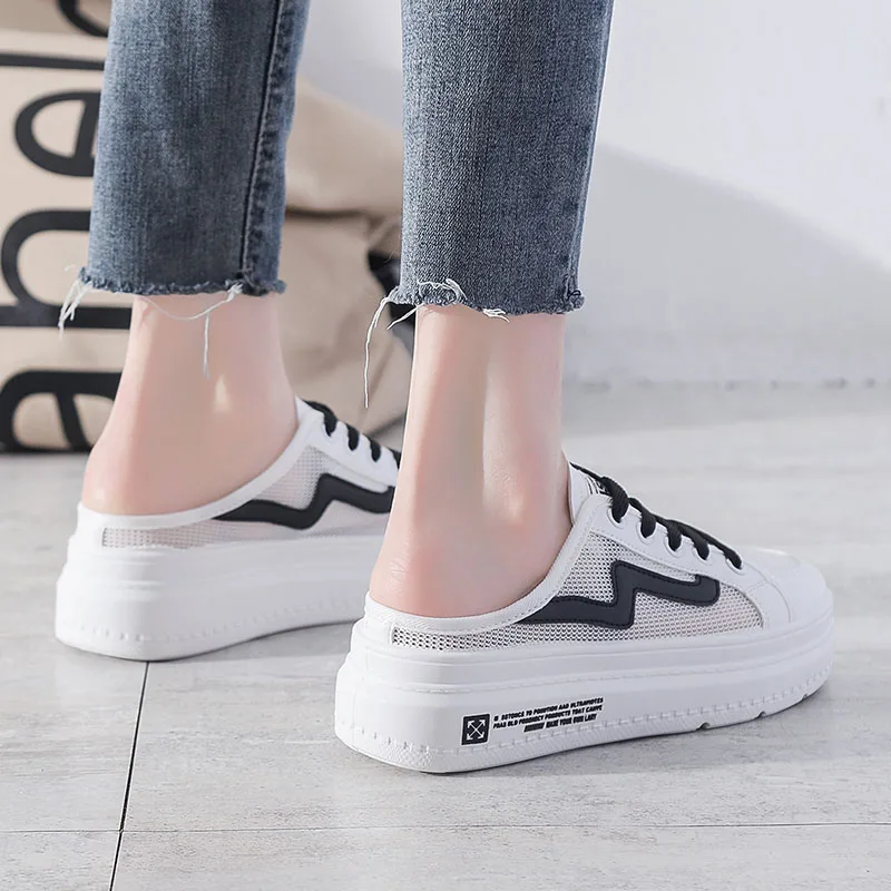 Spring Summer Trend Women Vulcanized Shoes Breathable Light Comfortable White Shoes Student Fashion Mesh Platform Shoes