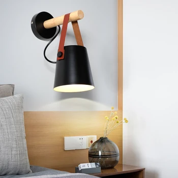 

LED Solid Wood Wall Lamp Nordic LED Belt Wall Light E27 85-265V Decoration Home For Living Room LED Bedside Lamp White/Black
