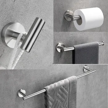 

Stainless Steel Brushed 4pcs Bathroom Pendant Set Single Towel Bar Roll Holder Coat Hook Bathroom Accessories In Brushed Nickel