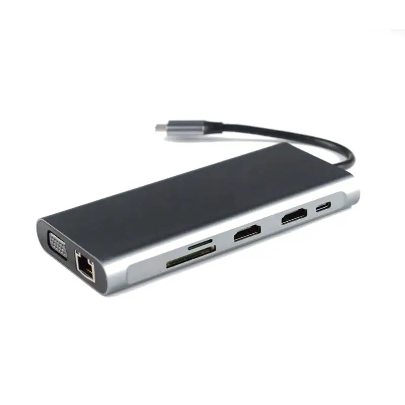 11 в 1 Тип C концентратор USB кабель-Переходник USB C на 2xhdmi+ VGA+ 4xUSB3. 0+ RJ45+ PD+ TF карт ридер