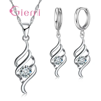 

Shiny Cubic Zirconia Statement Necklace + Earrings Sets 925 Sterling Silver Spiral Shape Jewelry Sets Party Jewelry
