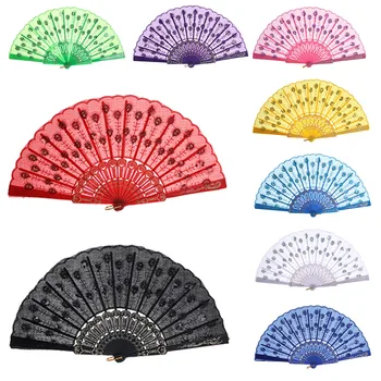 

Wooden Chinese Style Hand Held Fans Chinese Style Dance Wedding Party Lace Silk Folding Hand Held Flower Fans wachlarz drewniany